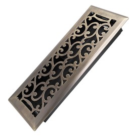 Howeall 4x12 Inches Heavy Duty Walkable Floor Register - Easy Adjust Air Supply Lever Decorative Floor Vent Covers - Savannah Design Vent Covers for Home - Antique Brass