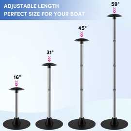 Boat Cover Support Poles 2 Pack, Stainless Steel Pole Boat Cover Support System with Webbing Strap, 4-Stage Extension Adjustable Height of 16”-59”, for Boat Covers Prevent Water from Accumulation