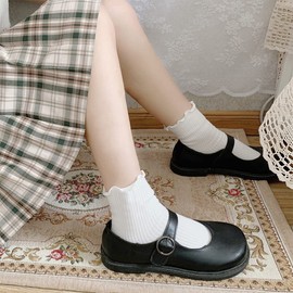 Mcool Mary Women's Ankle Socks, Ruffle Turn-Cuff Casual Cute Socks Summer Cotton Knit Lettuce Low Cut Frilly Socks for Women 6 Pack