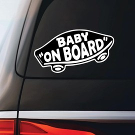 EPIC Goods Baby On Board Sticker for Cars, Trucks, Vans [2-Pack] Safety Sign Decal for Kids, Heavy-Duty Waterproof Bumper Sticker - Skateboarding, BMX, Baby Shower Registry Gift (Stickers - Black)