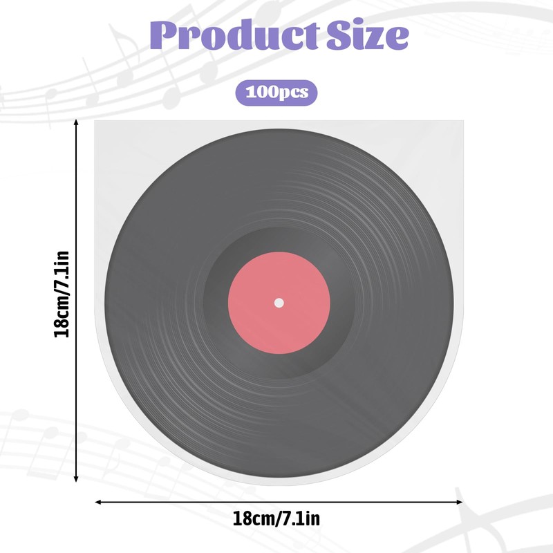 100 Pcs Vinyl Record Inner Sleeves, Anti-Static Round Bottom Inner