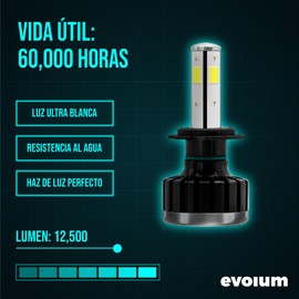 EVOLUM Monster - Luces Led para Auto - 12,500 lumenes - Faros para coche - Sistema Can Bus - Resistencia al Agua - Haz de luz perfecto - Cuerpo de Aluminio de alta calidad - Luz Blanca (H7)