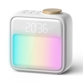 KMQRDZi Light Alarm Clock, Intelligent Alarm Clock, Ambient Light Night Light, Music Clock, Adjustable Brightness, 6 Natural Sounds, 10 Colours Light Alarm Clock, Digital Alarm Clock for Bedroom,