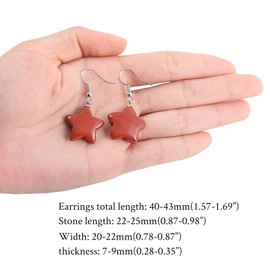 Nupuyai Carved Star Red Jasper Crystal Stone Drop Earrings for Women, Healing Stone Dangle Earrings for Party Wedding Vacation