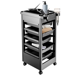 PIAOCAIYIN Hair Styling Salon Trolley, 5 Drawers Rolling Storage Tray Cart, Black Spa Salon Trolley Cart for Hair Stylist, Hairdresser, Beauty, Tattoo