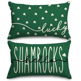 St. Patrick's Day Rectangle Pillow Covers Green Shamrock Lucky Clover Throw Pillow Case 12 x 20 Inch Farmhouse Spring Cushion Cover Cases for Irish Holiday Party Home Couch Sofa Car, 2Pcs
