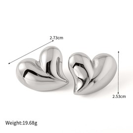 Minimalist Chunky Heart Big Stud Earrings for Women Stainless Steel 14K Gold Plated Vintage Heart Love Huggie Studs Earring Hypoallergenic Fashion Trendy Jewelry Her 25mm (Silver)