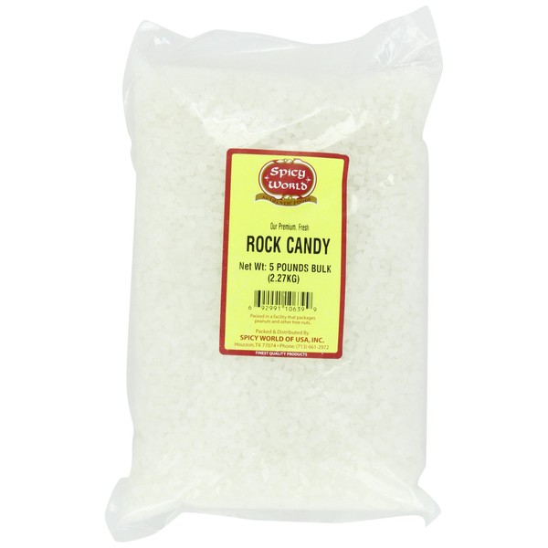 Spicy World Rock Candy White Sugar Crystals Bulk, 5-Pounds