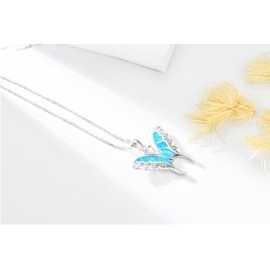 kissdove Blue Exquisite Butterfly Pendant Necklace for Women - Sterling Silver Jewelry with Adjustable 18-20 Inch Chain, Gift Box Included