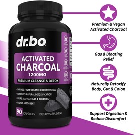 Activated Charcoal Capsules Cleanse Detox - 1200mg Organic Coconut Charcoal Pills for Stomach Gas and Bloating Relief for Men Women Kids - Active Capsules Powder Binder Activated Supplements for Gut