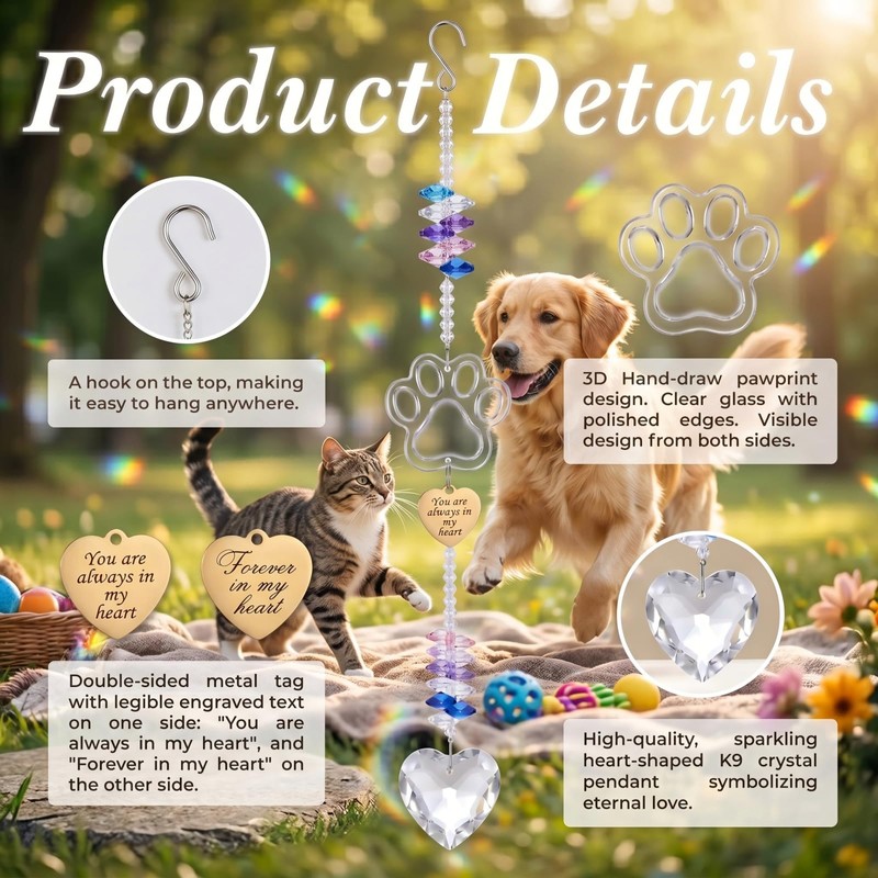 Uparea Crystal Dog Memorial Suncatcher, Rainbow Bridge Pet Sympathy Gift