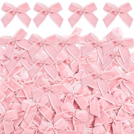 Waydress 120 Pcs Tiny Mini Christmas Velvet Bows for Crafts Xmas Twist Tie Bows Ribbon Bowknot Christmas DIY Craft Sewing Scrapbooking Gift Wrapping(Pink,1 Inch)