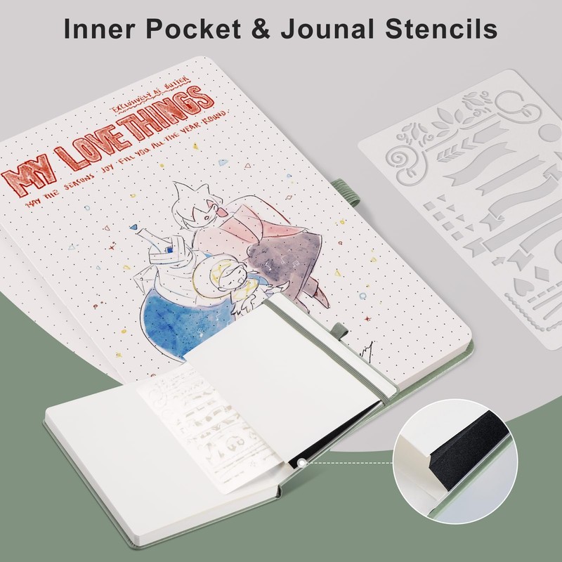 EMSHOI Dotted Notebook A5-100 GSM Hardcover Leather Dotted Journal with