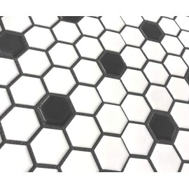 USCT Hexagon 1x1 White with Black Dots Hex Porcelain Mosaic Floor Wall Tile Backsplash Matte Look for Kitchen, Bathroom Shower, Accent Wall, Fireplace