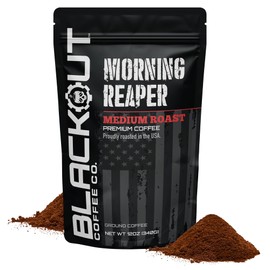Blackout Coffee Morning Reaper Ground Coffee – Medium Roast, Bold & Strong Flavor – Freshly Roasted 12oz Bag.