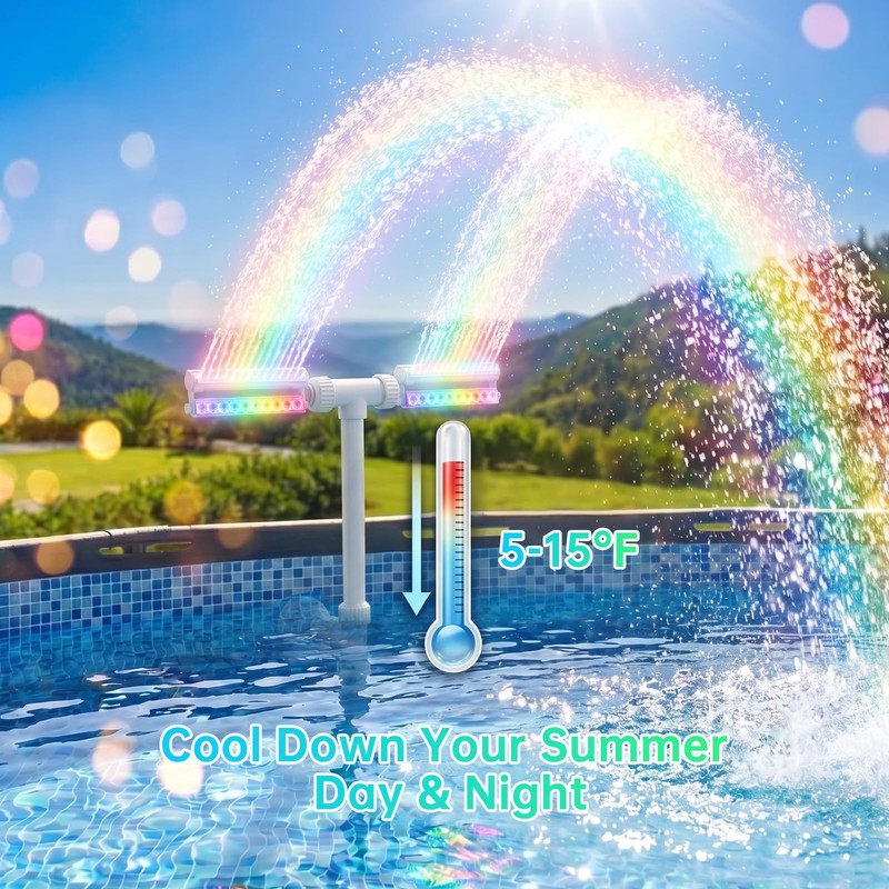 LED Pool Fountain with Remote, Rechargeable Waterfall Spray for Inground