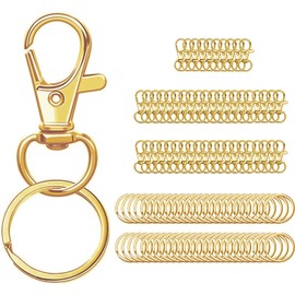 100 Argollas para Llaveros y Ganchos Giratorios Dorados,ganchos giratorios con llaveros,50 Ganchos Giratorios + 50 Llaveros (dorado)