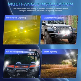 Kairiyard Motorcycle LED Pod Lights, 3Inch Amber White LED Driving Fog Lights with Blue DRL 60W 6000lm LED Auxiliary Spotlight Waterproof for Motorcycle Truck SUV UTV ATV Tractor (2 pack)