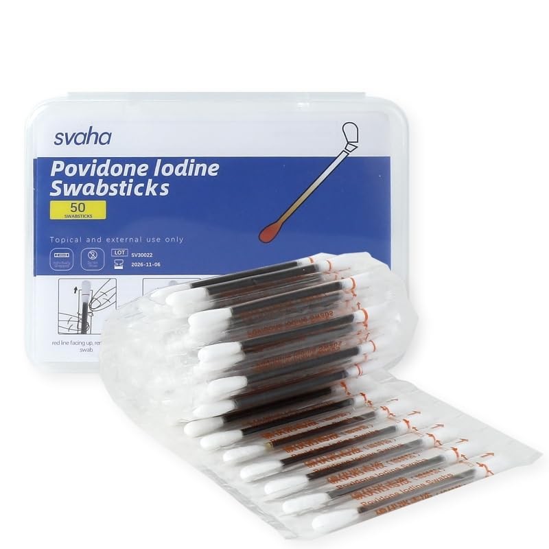 Svaha Povidone Iodine Swabsticks 50/Box - Iodine Swabs with Snap-Release