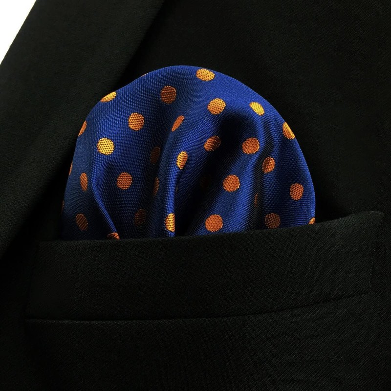 SHLAX&WING Large Silk Pocket Square Blue Dots Dotty Mens Hankies