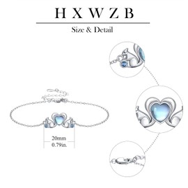 Moonstone Heart Bracelets 925 Sterling Silver Squirrel Bracelet Adjustable Cute Animal Bracelets Moonstone Squirrel Gifts Jewellery for Women Girls