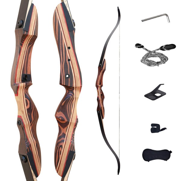 Deerseeker 62" Takedown Recurve Bow Archery for Hunting Targeting Shooting Adults & Youth Right and Left Handed Laminated Wooden Riser (RH 60lb)