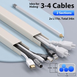 34in (2X L17in) Large Wire Hiders for TV on Wall for 3-4 Cords, TV Cord Hider for Wall Mounted TV, PVC Cable Cover Kit with Pre-Applied Adhesive Tape, Ideal for Wall Mounted TVs, W1.2in H0.7in Beige