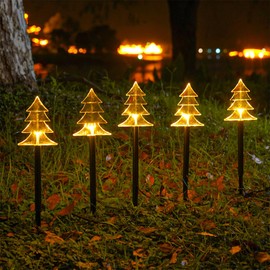 GULELAYAR Christmas Solar Lights, 5 in 1 String Lights Snowflake Pathway Lights Solar Powered Outdoor Decorative Lights with Garden Stakes, Warm LED Lighting for Garden Lawn Patio Path Walkway (Tree)