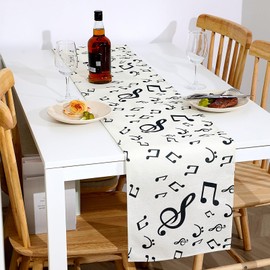 Music Notes Table Runner, 170 x 33 cm, Music Table Runner, Modern Table Runner, Black and White Notes Table Runner, Reusable Table Runner, Washable Table Decoration, Dining Table Runner for Christmas