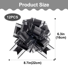 jijAcraft 12pcs Black Pull Bows: 6inch Large Pull Bows for Gift Wrapping, Ribbon Gift Bow for Wedding Birthday Christmas Party Decorations, Perfect for Boxes Cars Baskets Flower Bouquets