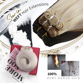 Moresoo Real Hair Wefts for Sewing In, Blonde Hair Wefts, Real Hair, 50 cm Hair Extensions, Wefts, Real Hair, White Blonde Hair Extensions, Real Remy Hair, 100 g, Weft No. 60A