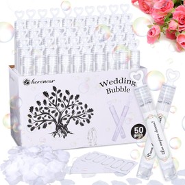 Herenear Soap Bubbles Wedding Set, Wedding Decoration with 50 Soap Bubbles, 50 Labelable Stickers, 100 Petals, Soap Bubbles Wedding Heart Shape, Wedding Bubbles Children's Birthday Party