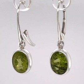 Amber America Green Oval PERIDOT Earrings 925 STERLING SILVER Leverback Genuine, Natural #30e