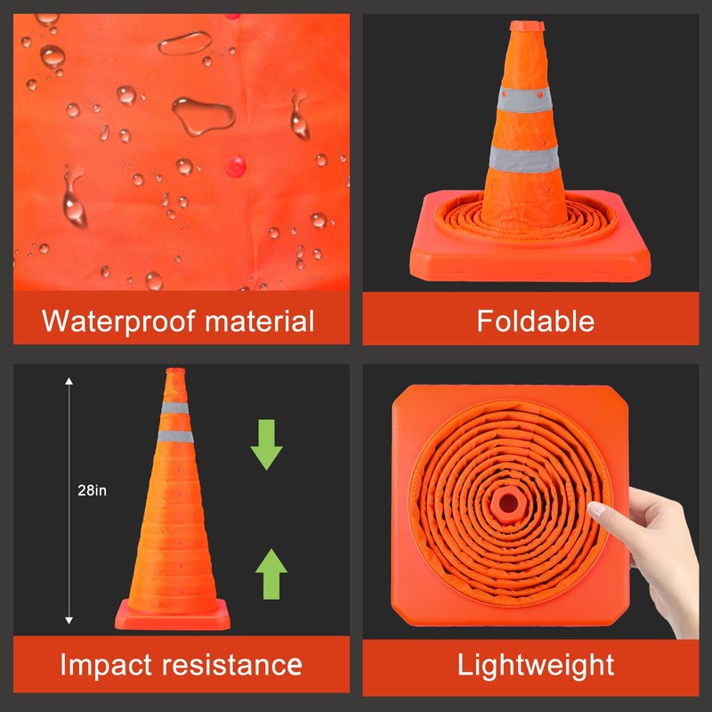 [2 Pack]28 Inch Collapsible Traffic Safety Cones - Parking Cones