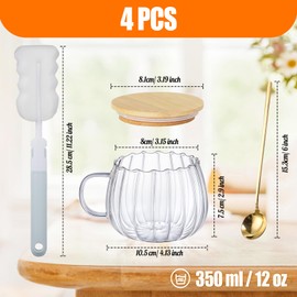 Anhow Latte Macchiato Glasses, 450 ml Cappuccino Glasses, Heat Resistant Coffee Glasses with Lid and Spoon for Latte, Cappuccino, Drinks, Tea, Coffee, Transparent