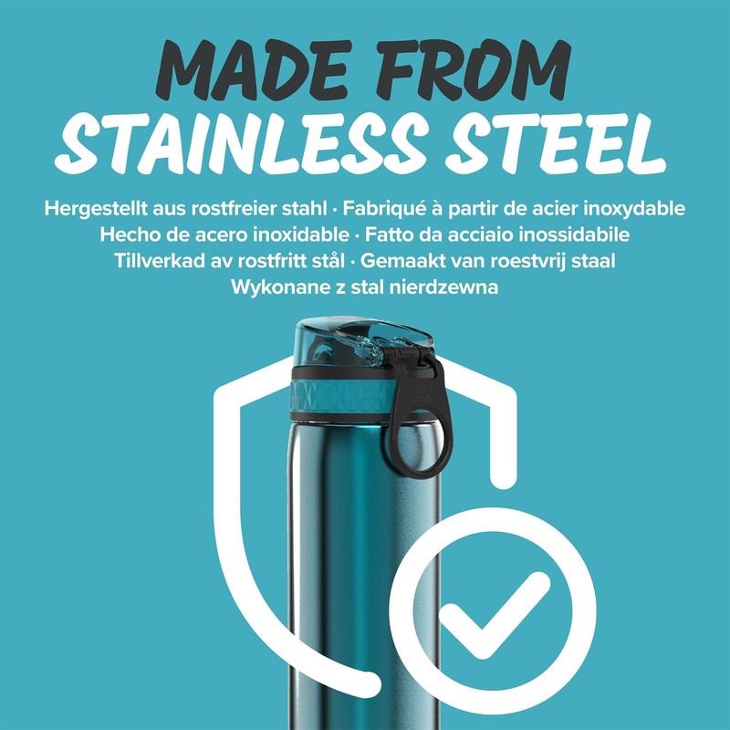 Ion8 Leak Proof Slim Water Bottle, Stainless Steel, 600ml (20oz),