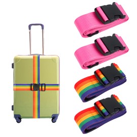 4 Packs Luggage Straps, Adjustable Suitcase Straps, TSA Approved Luggage Belt Suitcases, Heavy Duty Travel Belts (Rainbow+Rose Red)