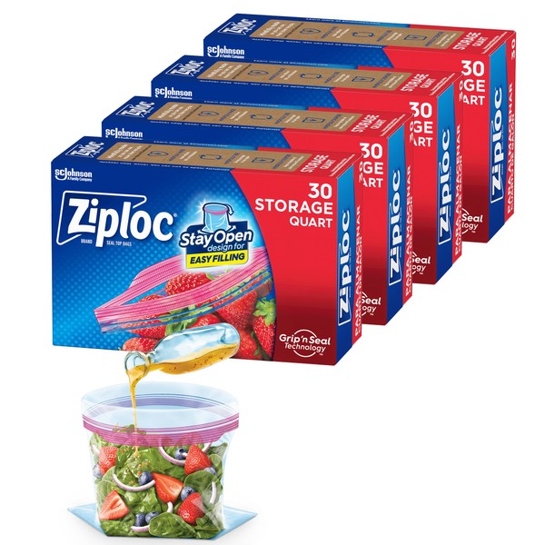 Ziploc Quart Food Storage Bags, Stay Open Design with Stand-Up