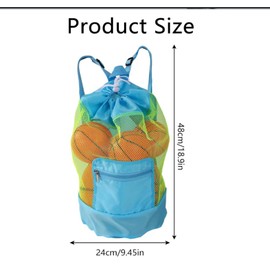 Drawstring Beach Toy Bag, 1Pc Portable Mesh Backpack Beach Tote, Drawstring Beach Shell Toy Bag Mesh Backpack for Beach or Pool, Blue