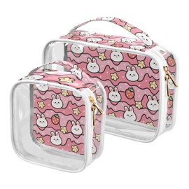 ZZKKO Clear Makeup Bags Cute Head Rabbit Pink Travel Toiletry Bag Makeup Pouch Portable Transparent Waterproof Cosmetic Bag with Zipper & Handle for Women Men 2 Pack