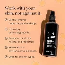 Kari Gran Aceite Limpiador Esencial | Limpiador Facial Orgánico Para Todo Tipo De Piel | Elimina Suavemente El Maquillaje, El Protector Solar Y Las Im