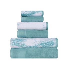 SUPERIOR Cotton 6 Piece Assorted Solid and Marble Towel Set, Includes 2 Bath, 2 Hand, 2 Washcloths/Face Towels, Soft, Absorbent, Decorative Bathroom Accessories, Home Essentials, Teal