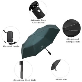 Eastrise Windproof Travel Umbrella with 8 Sturdy Ribs and Black Anti-UV Coating,Compact and Foldable,One-Touch Automatic Opening and Closing Handle,Lightweight,Strong(5 Colour)