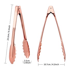 MSY BIGSUNNY 9 Inch Kitchen Food Tongs for Cooking and Serving Tongs- Aluminum - Set of 3 (pink gold)