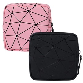 2-Piece Sanitary Napkin Holder, Period Bag, Sanitary Napkin Storage Bag, Women's Bag with Zipper, Portable Panty Liner Bag for Women, Teens, Girls, Ladies (Black+Pink)