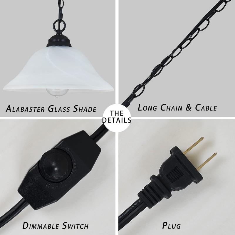 SHENGQINGTOP Traditional Plug in Pendant Light Fixture Alabaster Glass Shade,