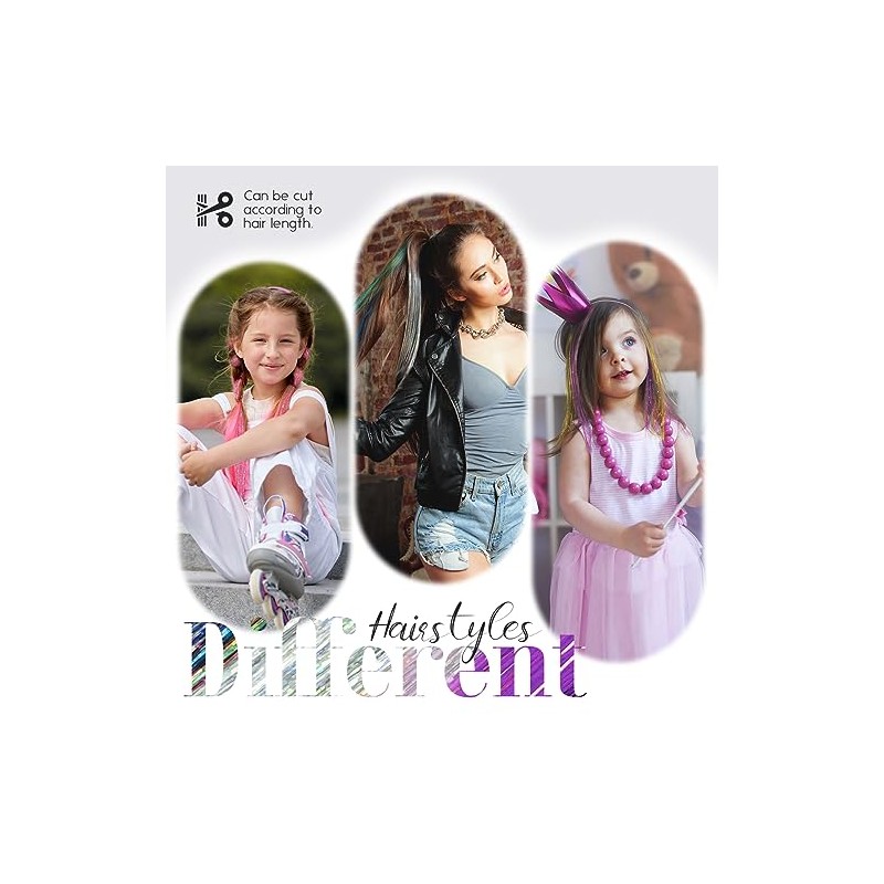 Clip in Hair Tinsel for Kids, Glitter Fairy Hair Extensions