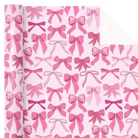 WRAPAHOLIC Pink Bow Wrapping Paper Roll - Mini Roll - 17 Inch x 16.5 Feet - Pretty Pink Bow Design Perfect for Valentine's Day, Girls Birthday, Baby Shower
