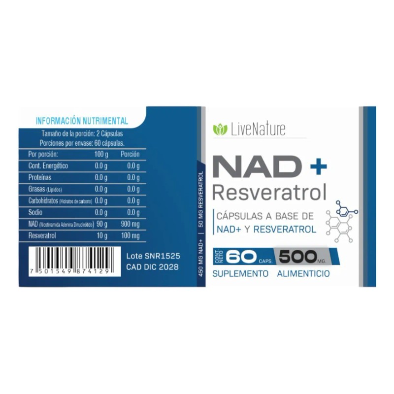 Nad + Resveratrol Kit 2 Piezas Live Nature Antioxidante Sabor