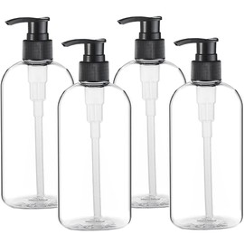 Empty Plastic Pump Bottles Dispenser 4 Pack 16oz/500ml Portable Clear BPA-Free Cylinder Shampoo Lotion Hand Pump Bottle Durable Refillable Containers